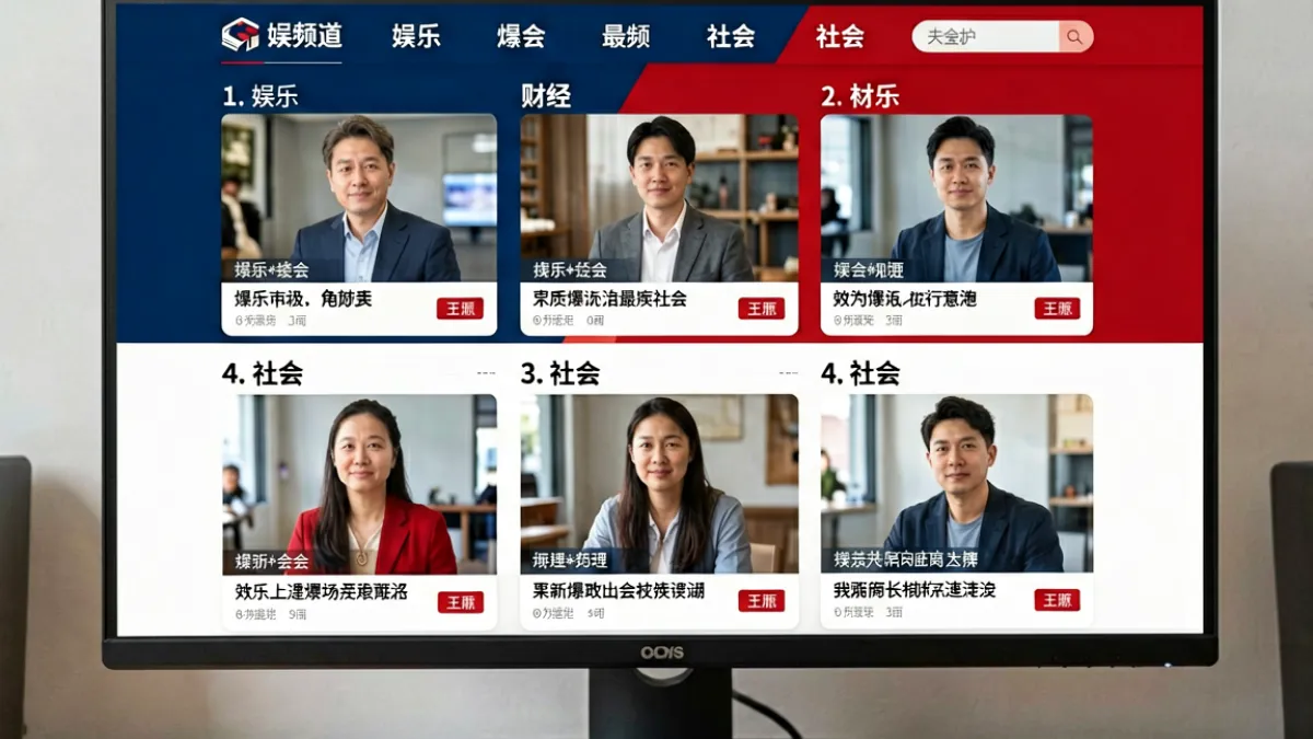 爆料网首页全景视图——多个热点频道聚合展示于同一屏幕，内容涵盖娱乐、财经与社会事件