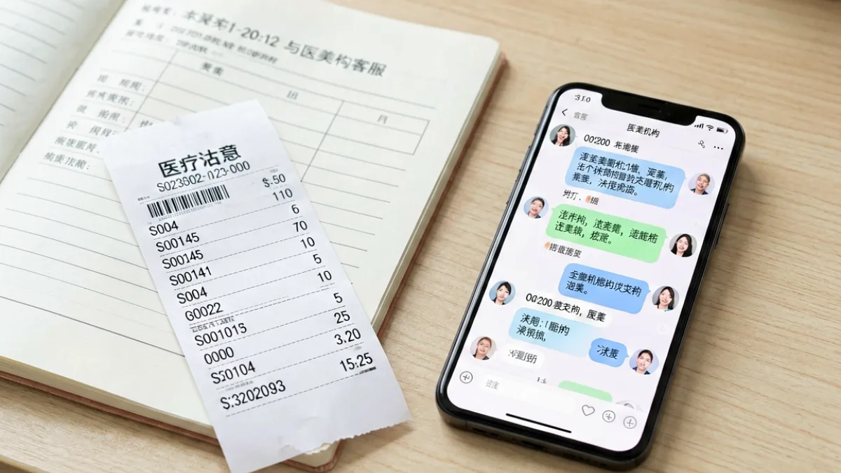 爆料网医美维权帖配图，患者上传就诊记录与机构沟通截图用于维权